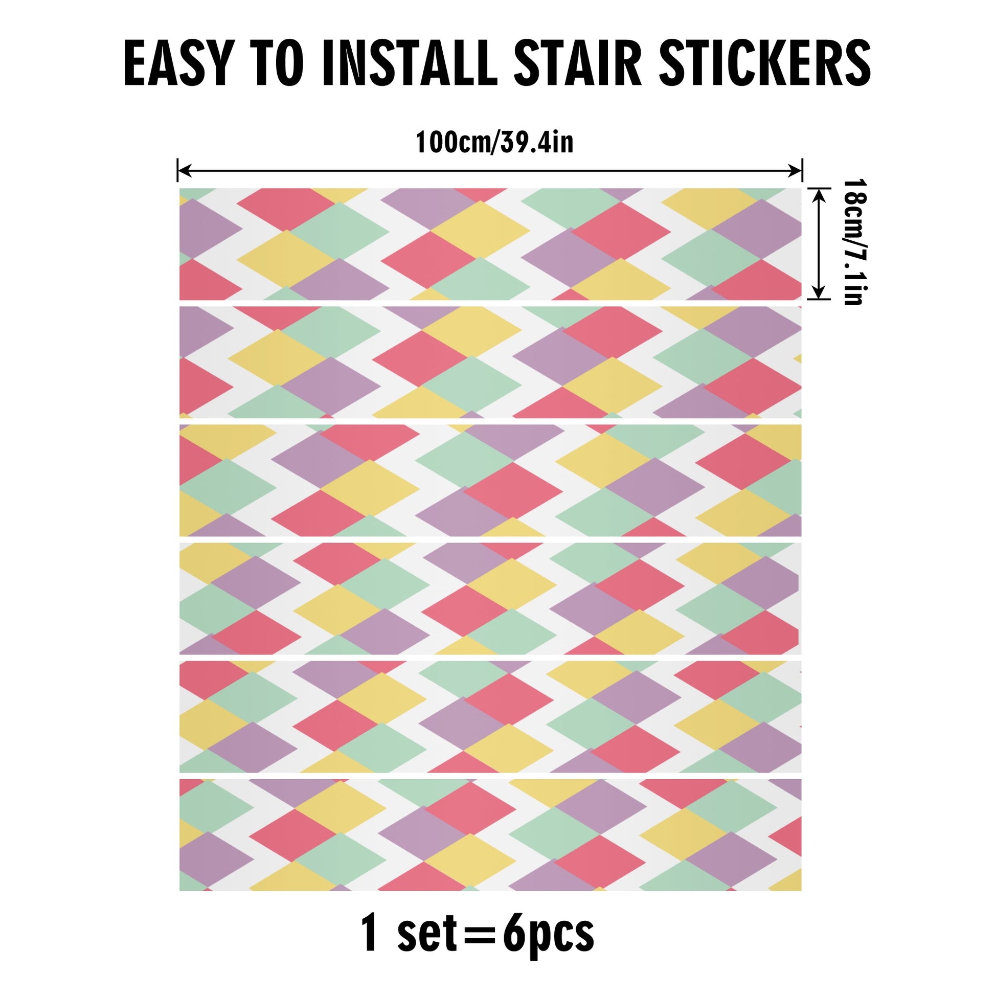 Multi-colored Pattern Stair Riser Decals - Misfit Marketing Designs