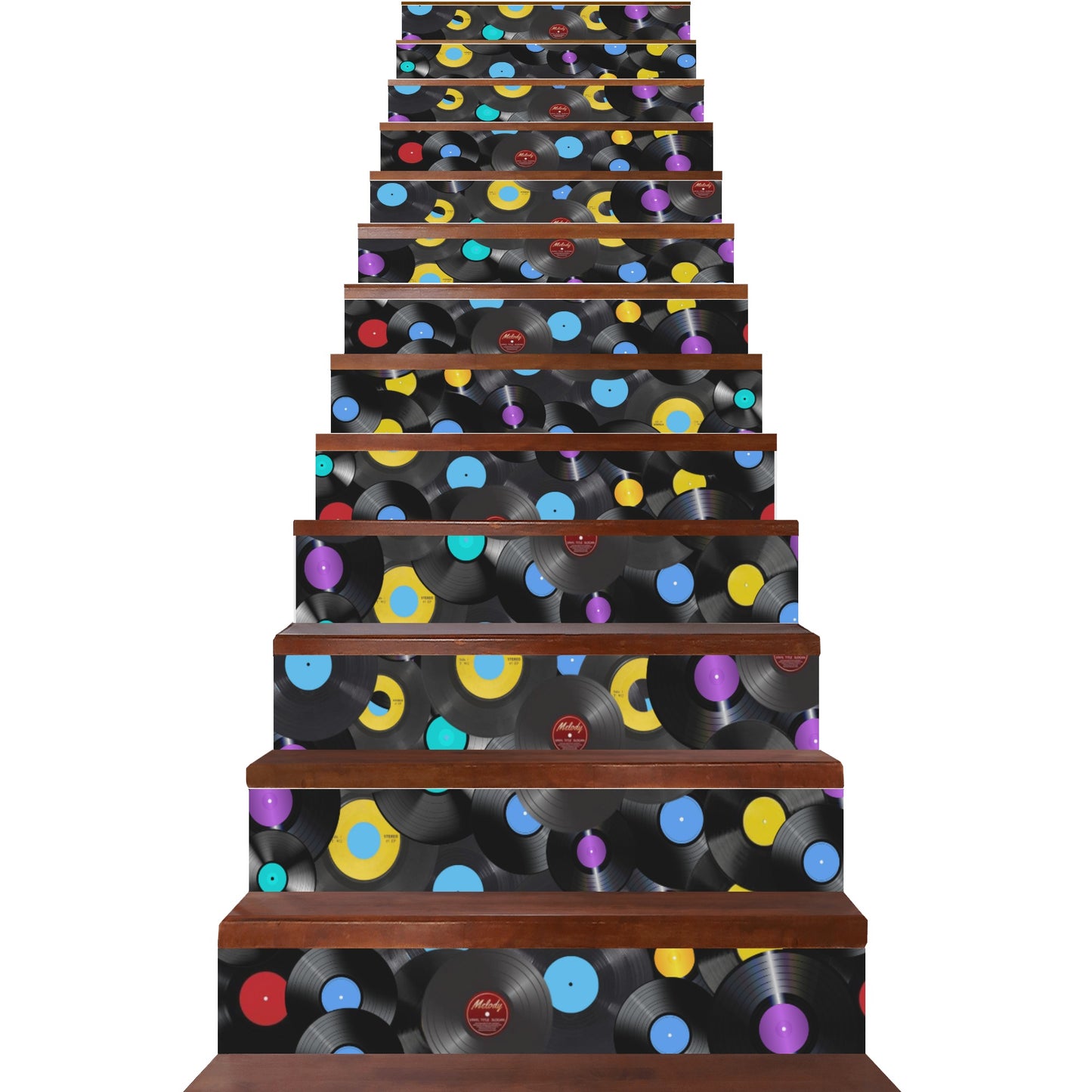 Multi-colored Vinyl Records Stair Riser Decals - Misfit Marketing Designs