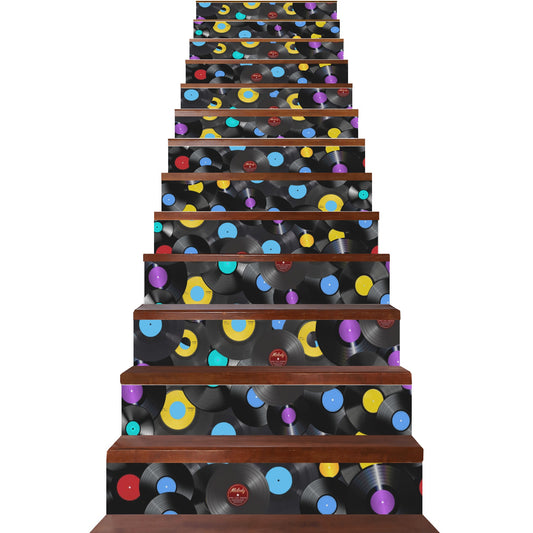 Multi-colored Vinyl Records Stair Riser Decals - Misfit Marketing Designs