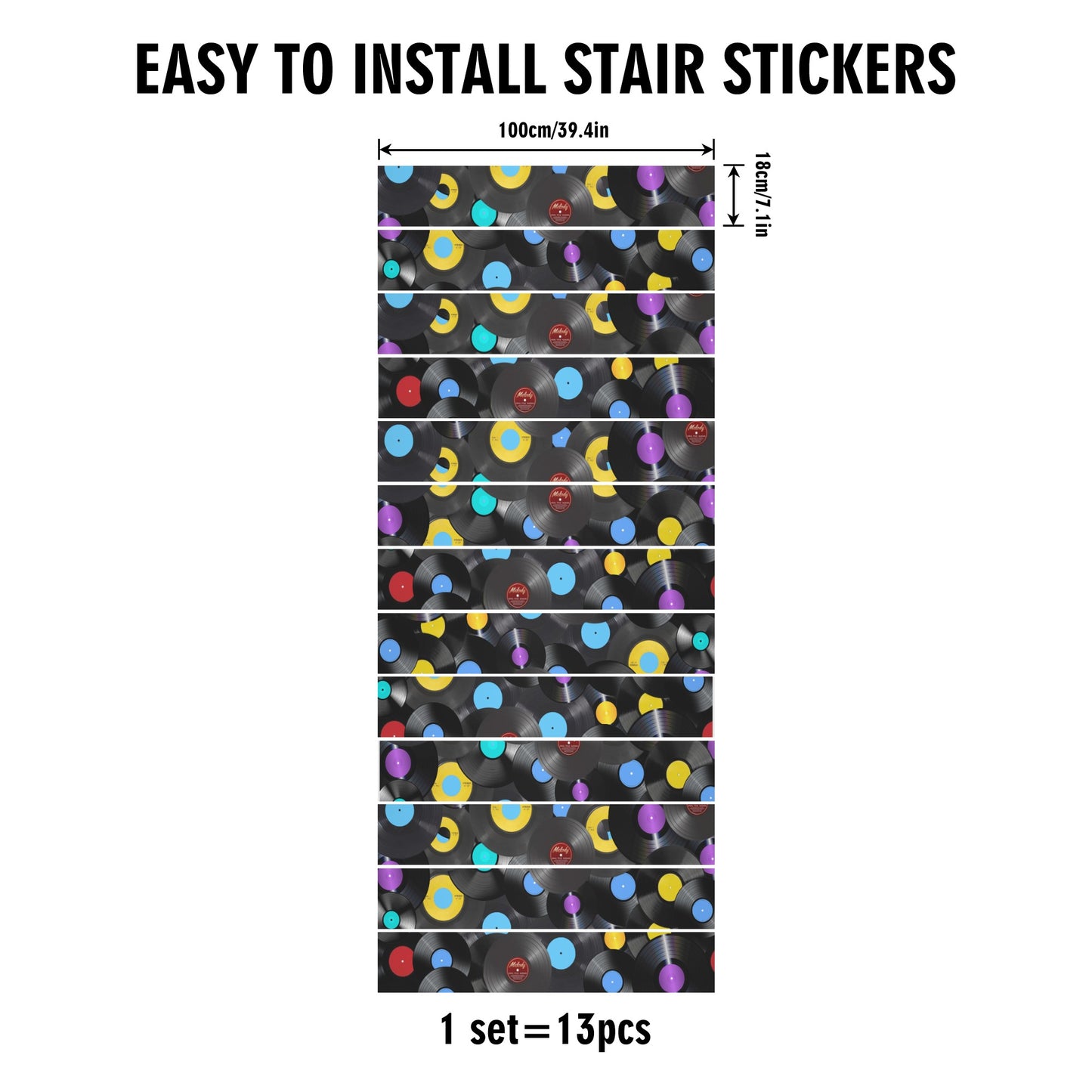 Multi-colored Vinyl Records Stair Riser Decals - Misfit Marketing Designs