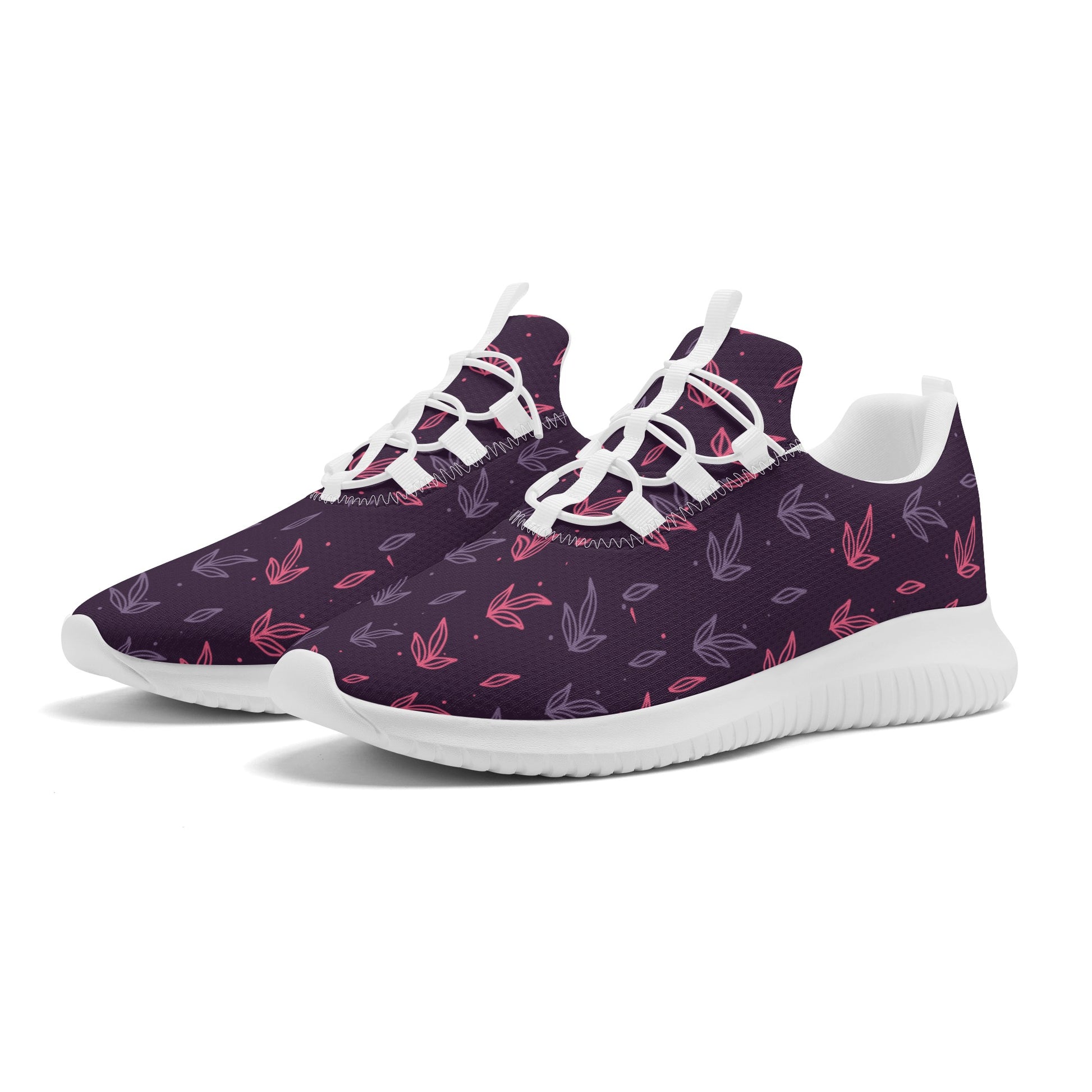 Dark Purple Leaves Lace Up Running Shoes - Misfit Marketing Designs