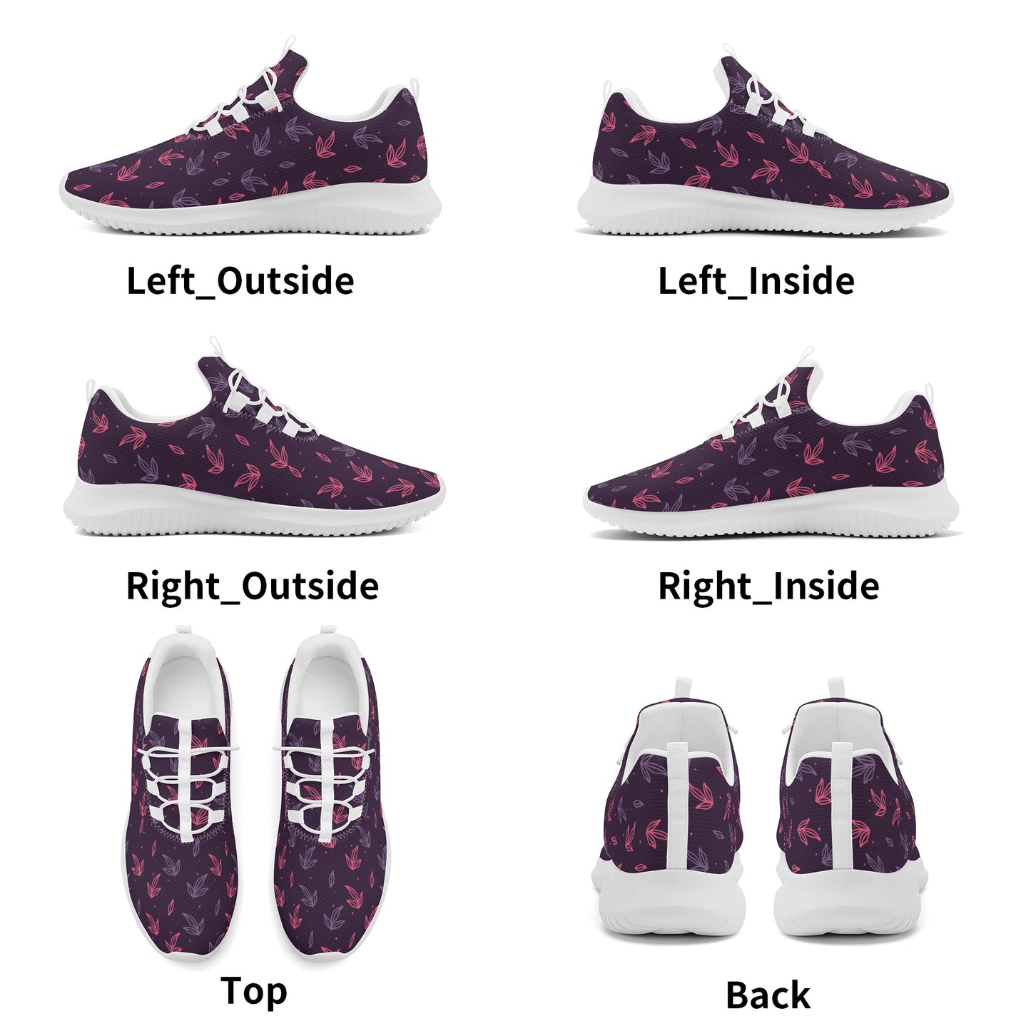 Dark Purple Leaves Lace Up Running Shoes - Misfit Marketing Designs