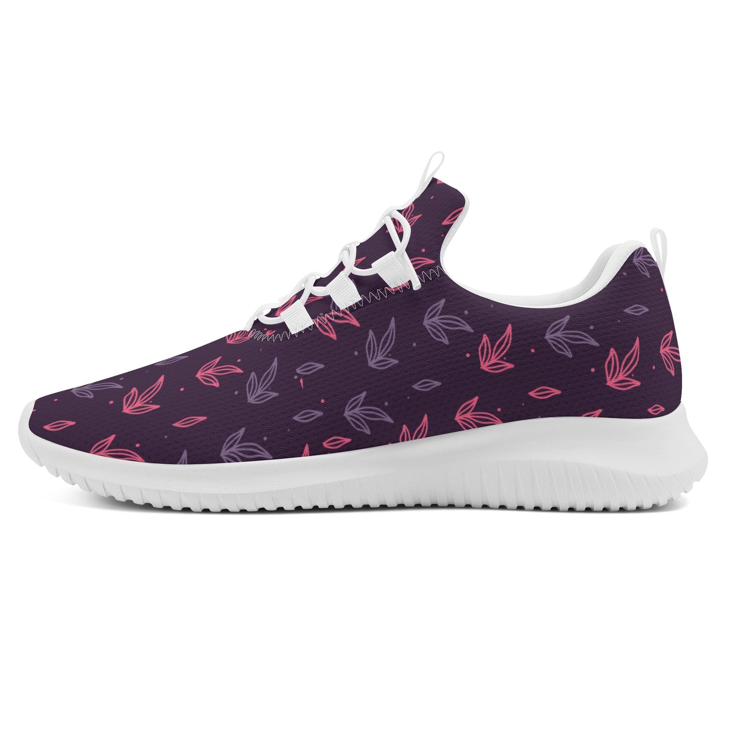 Dark Purple Leaves Lace Up Running Shoes - Misfit Marketing Designs