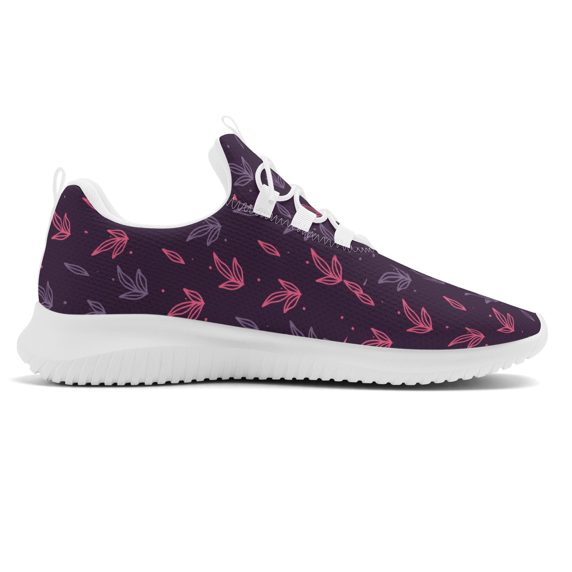 Dark Purple Leaves Lace Up Running Shoes - Misfit Marketing Designs