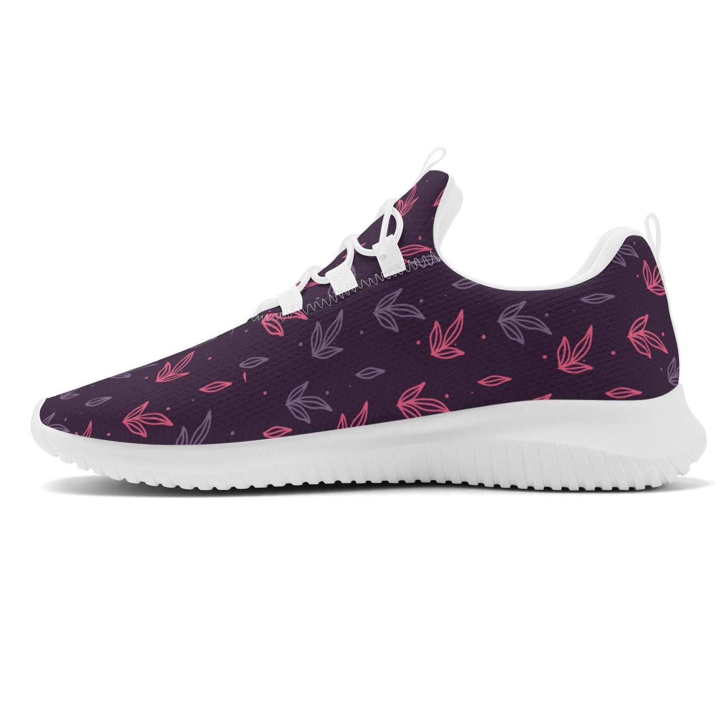 Dark Purple Leaves Lace Up Running Shoes - Misfit Marketing Designs