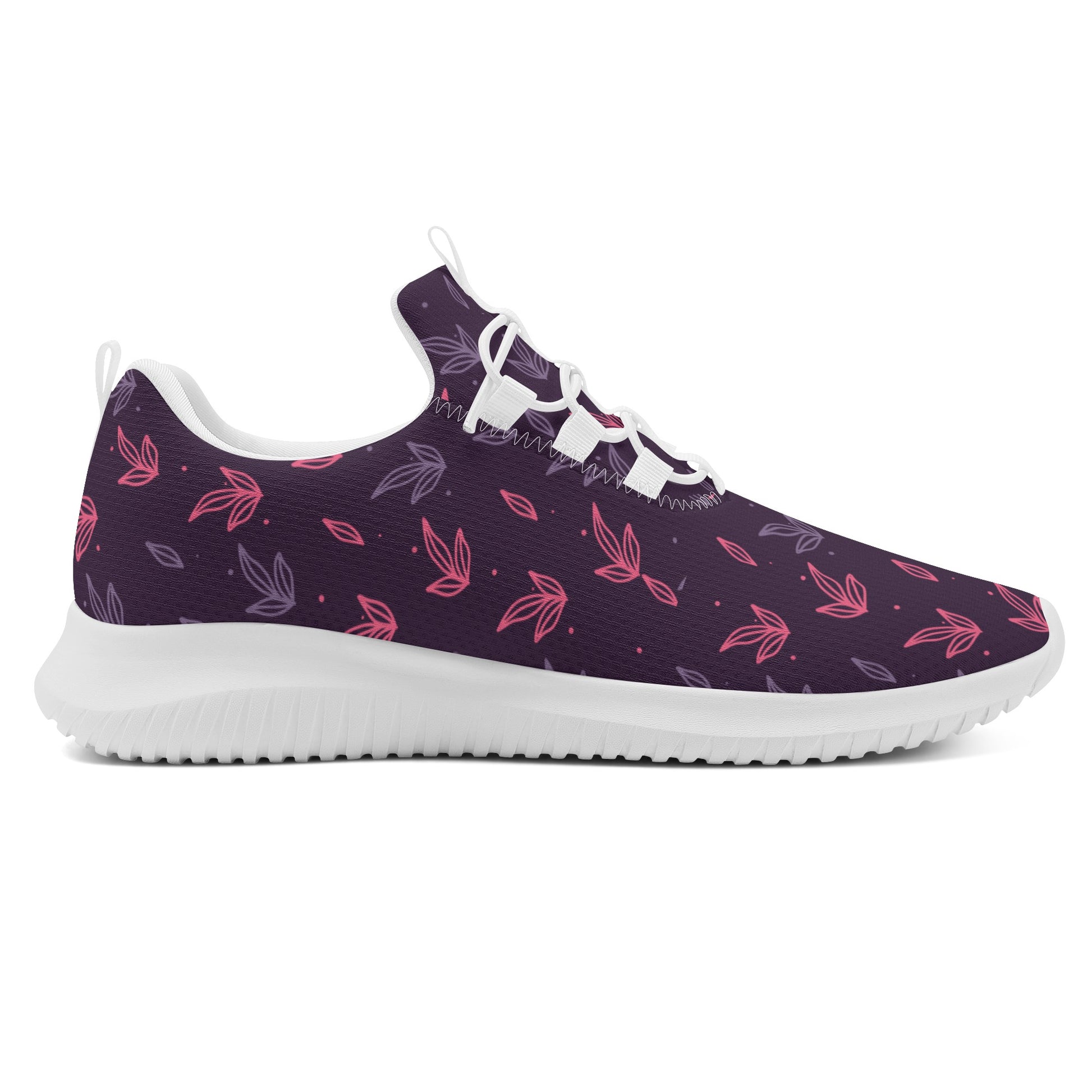 Dark Purple Leaves Lace Up Running Shoes - Misfit Marketing Designs