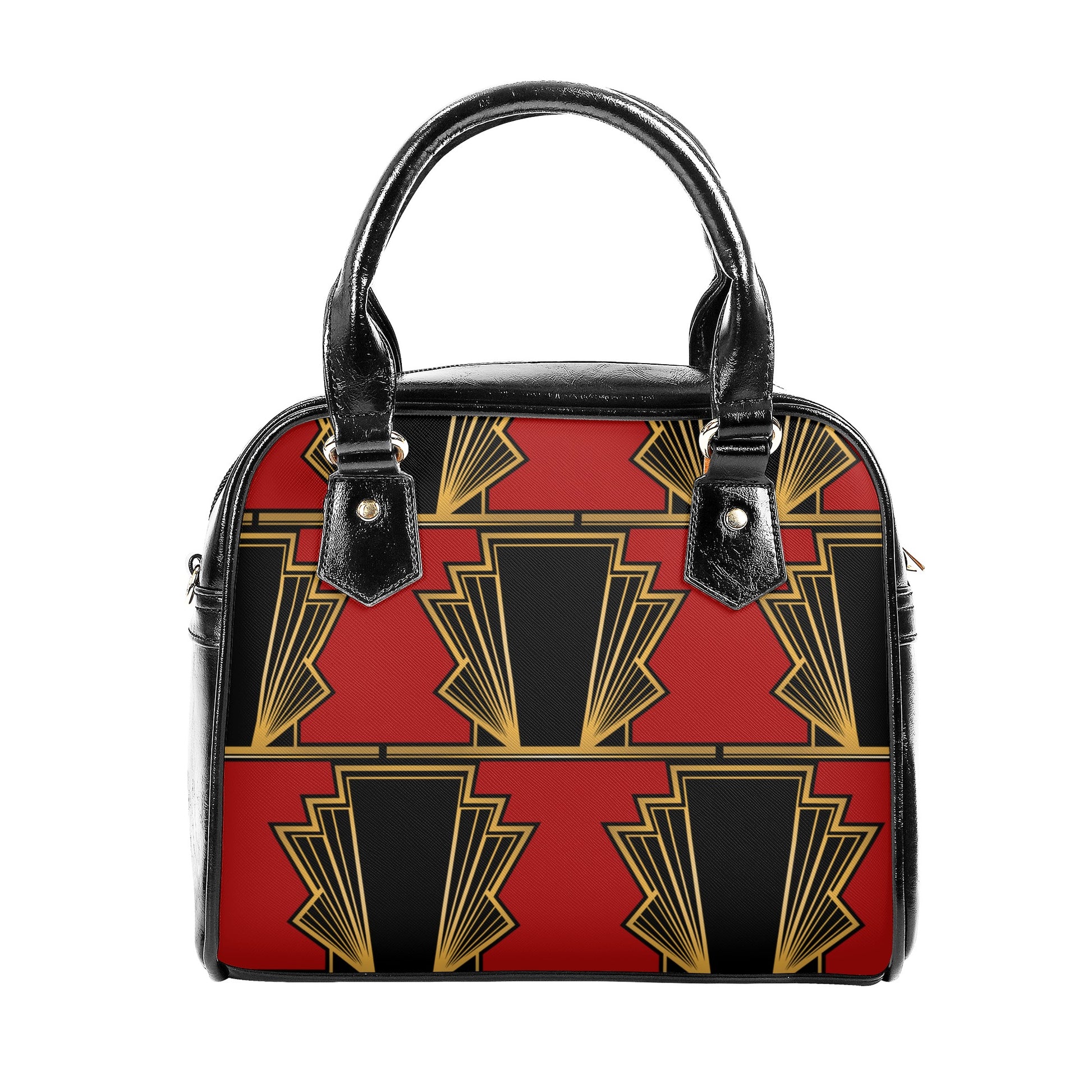 Red Art Deco Leather Shoulder Handbag - Misfit Marketing Designs