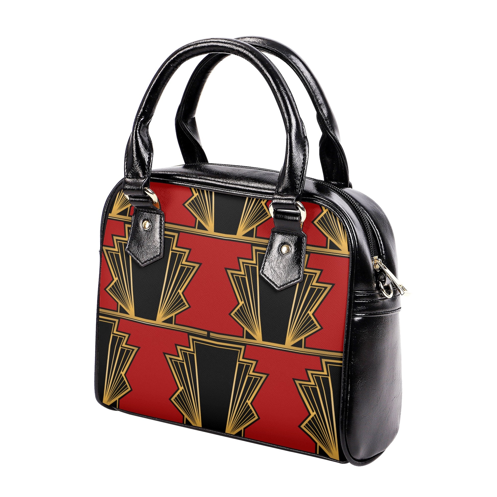 Red Art Deco Leather Shoulder Handbag - Misfit Marketing Designs