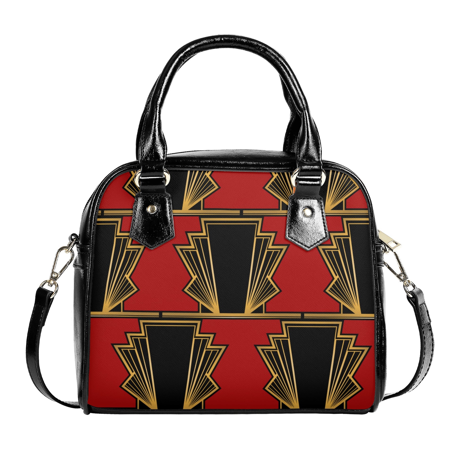 Red Art Deco Leather Shoulder Handbag - Misfit Marketing Designs