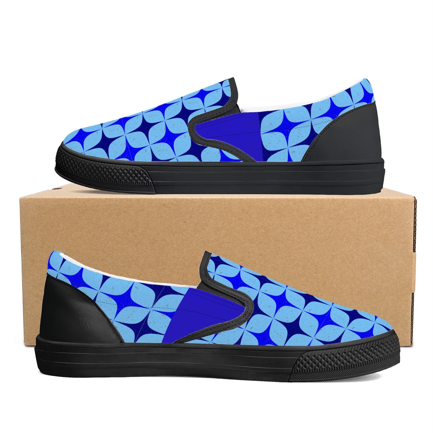 Blue Retro Inspired Men's Slip-On Shoes - Misfit Marketing Designs