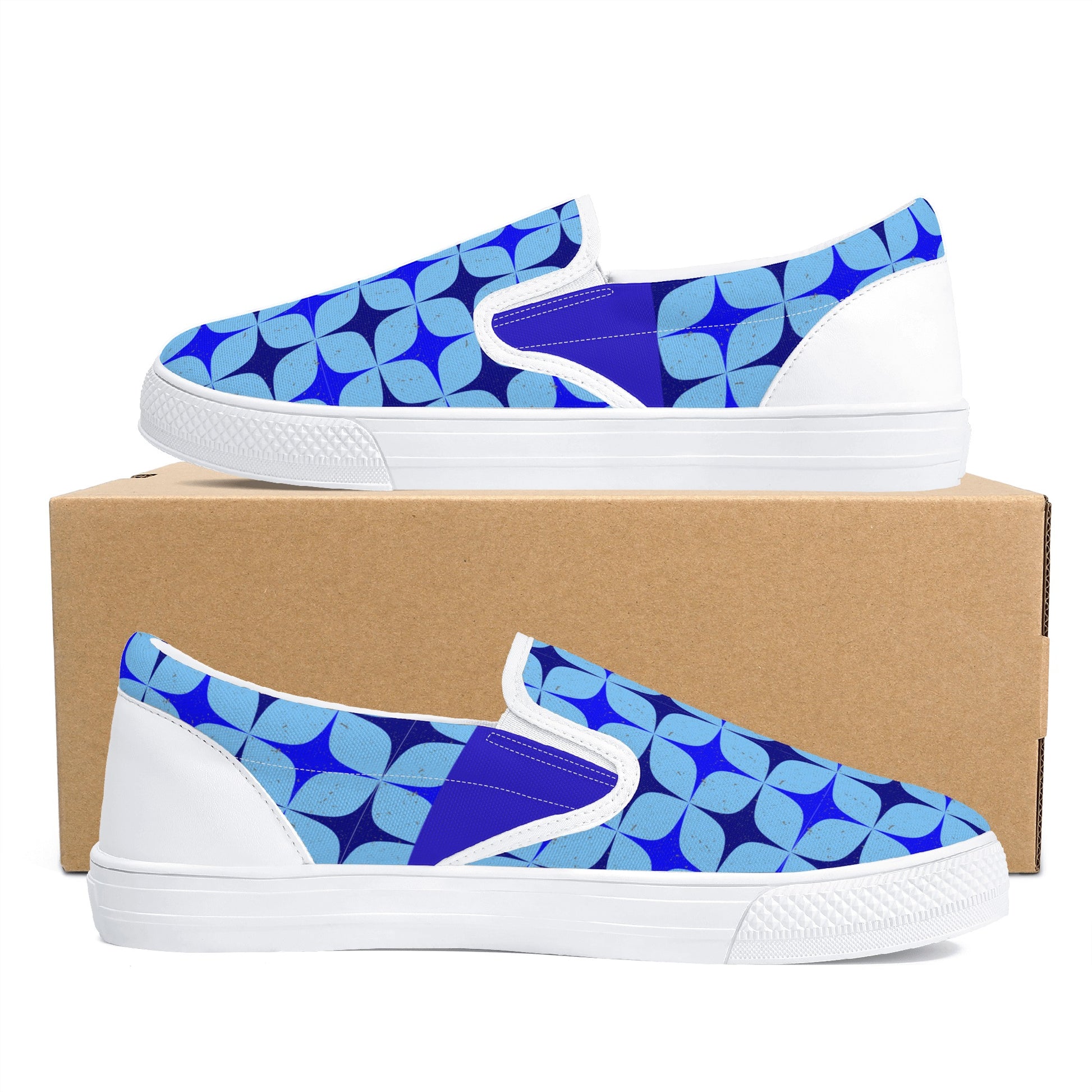 Blue Retro Inspired Men's Slip-On Shoes - Misfit Marketing Designs