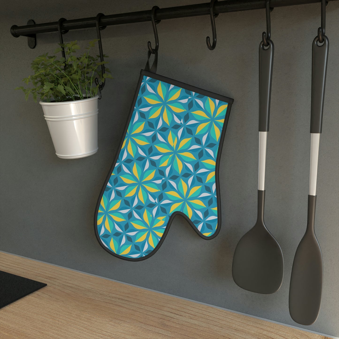 Turquoise Floral Oven Glove - Misfit Marketing Designs