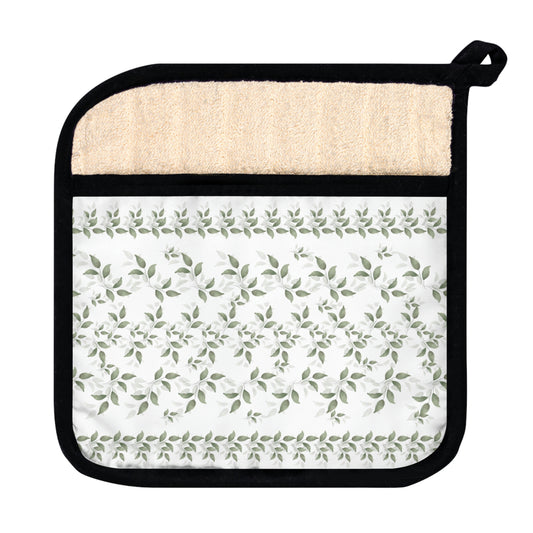 White with Green Leaves Pot Holder - Misfit Marketing Designs