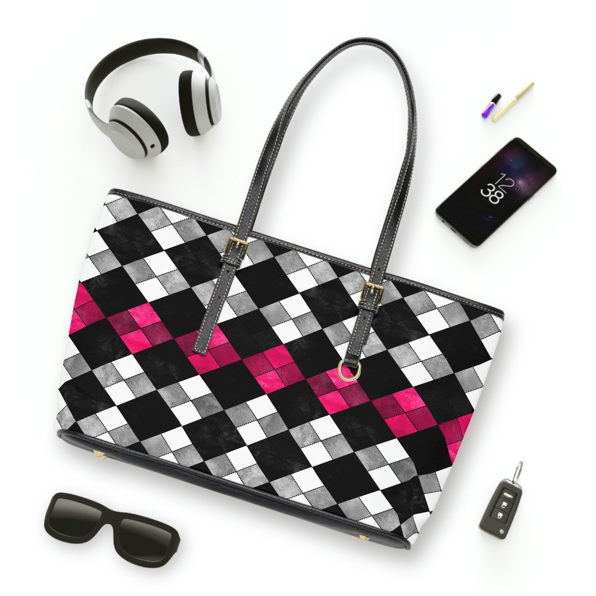 Faux Leather Argyle Pattern Shoulder Bag - Misfit Marketing Designs