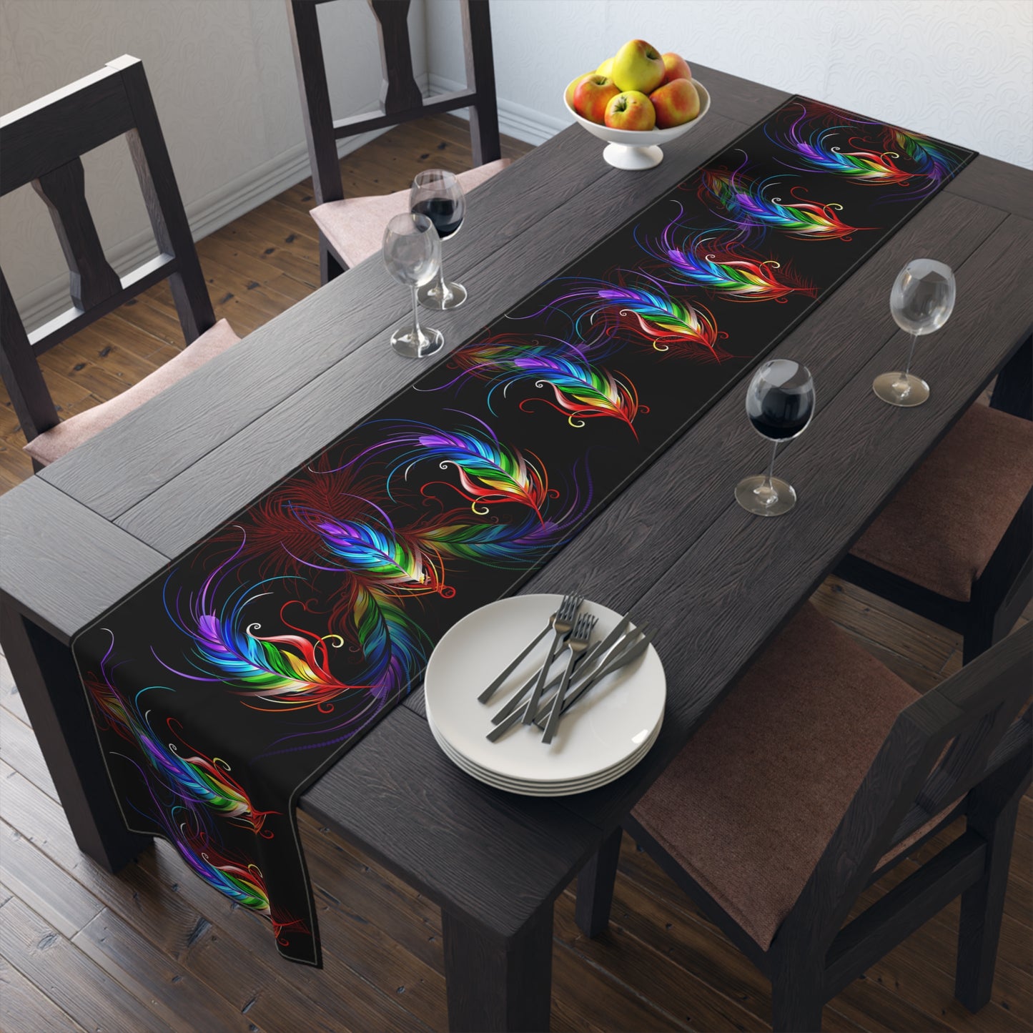 Rainbow Feathers Table Runner - Misfit Marketing Designs