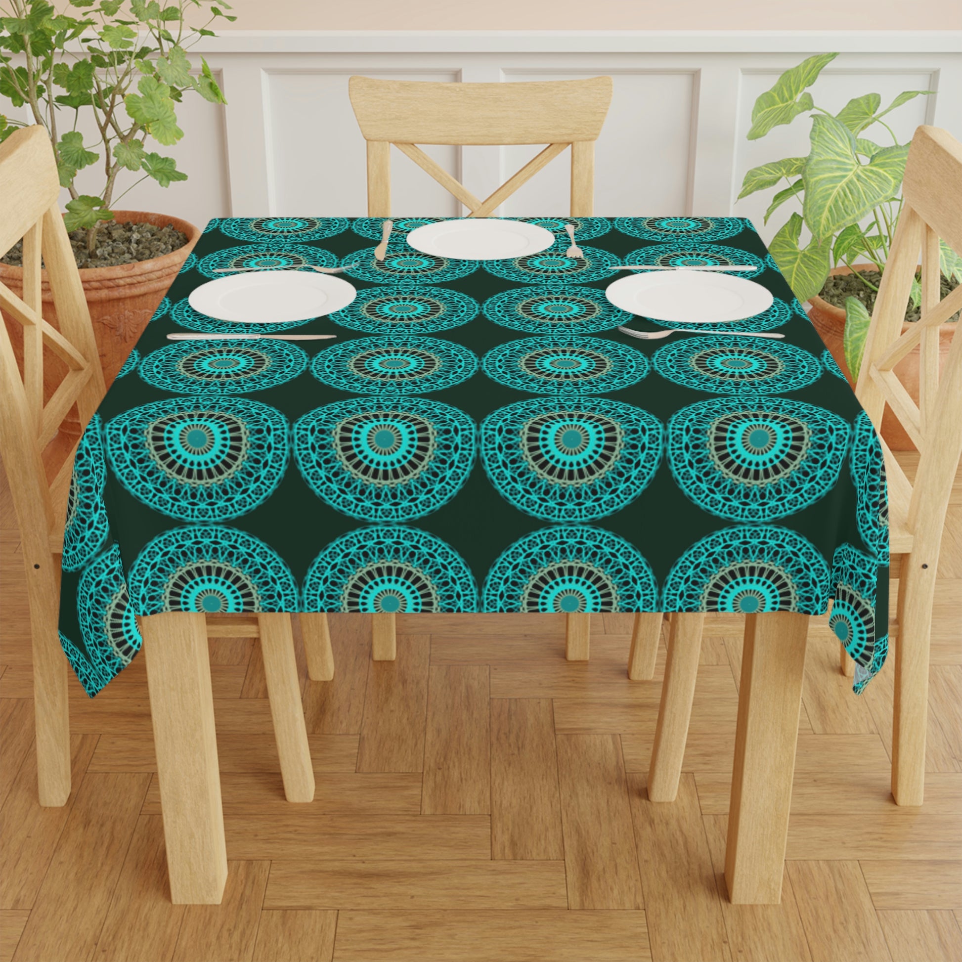 Teal Peacock Tablecloth - Misfit Marketing Designs