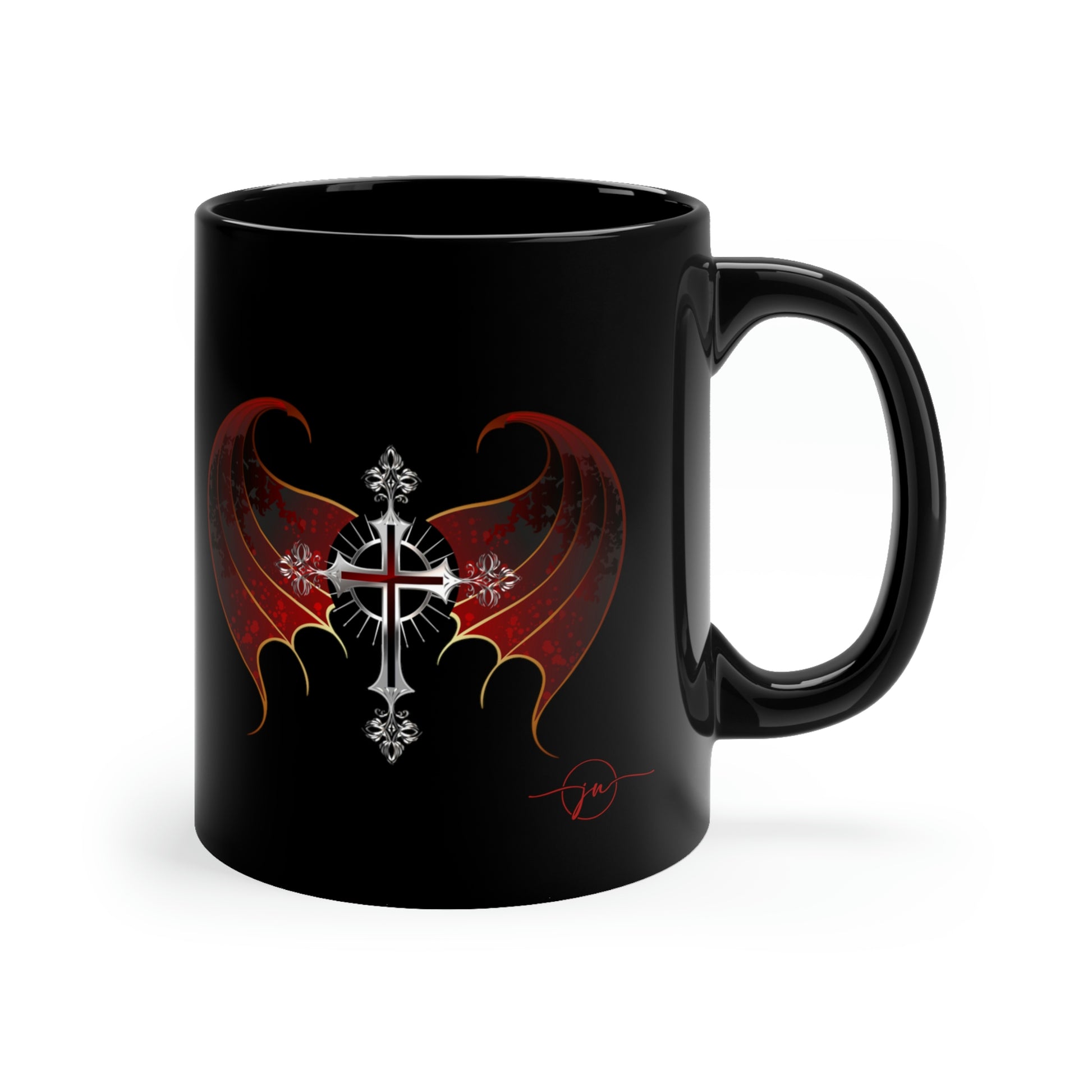 Gothic Winged Silver Cross Mug - Misfit Marketing Designs