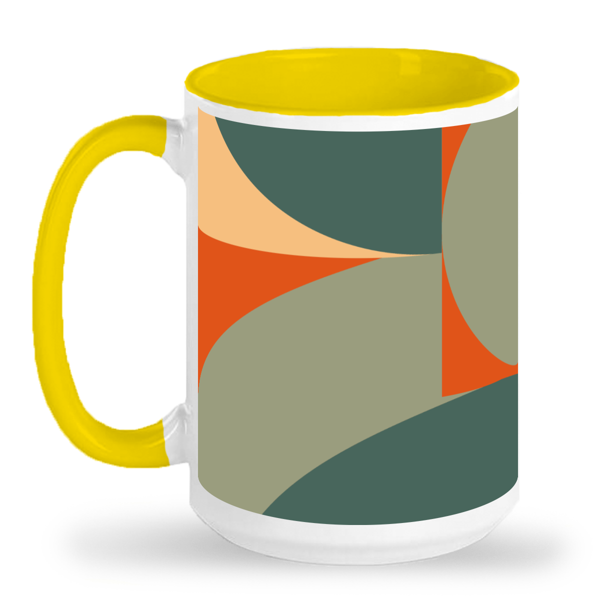 a yellow and green coffee mug with a yellow handle