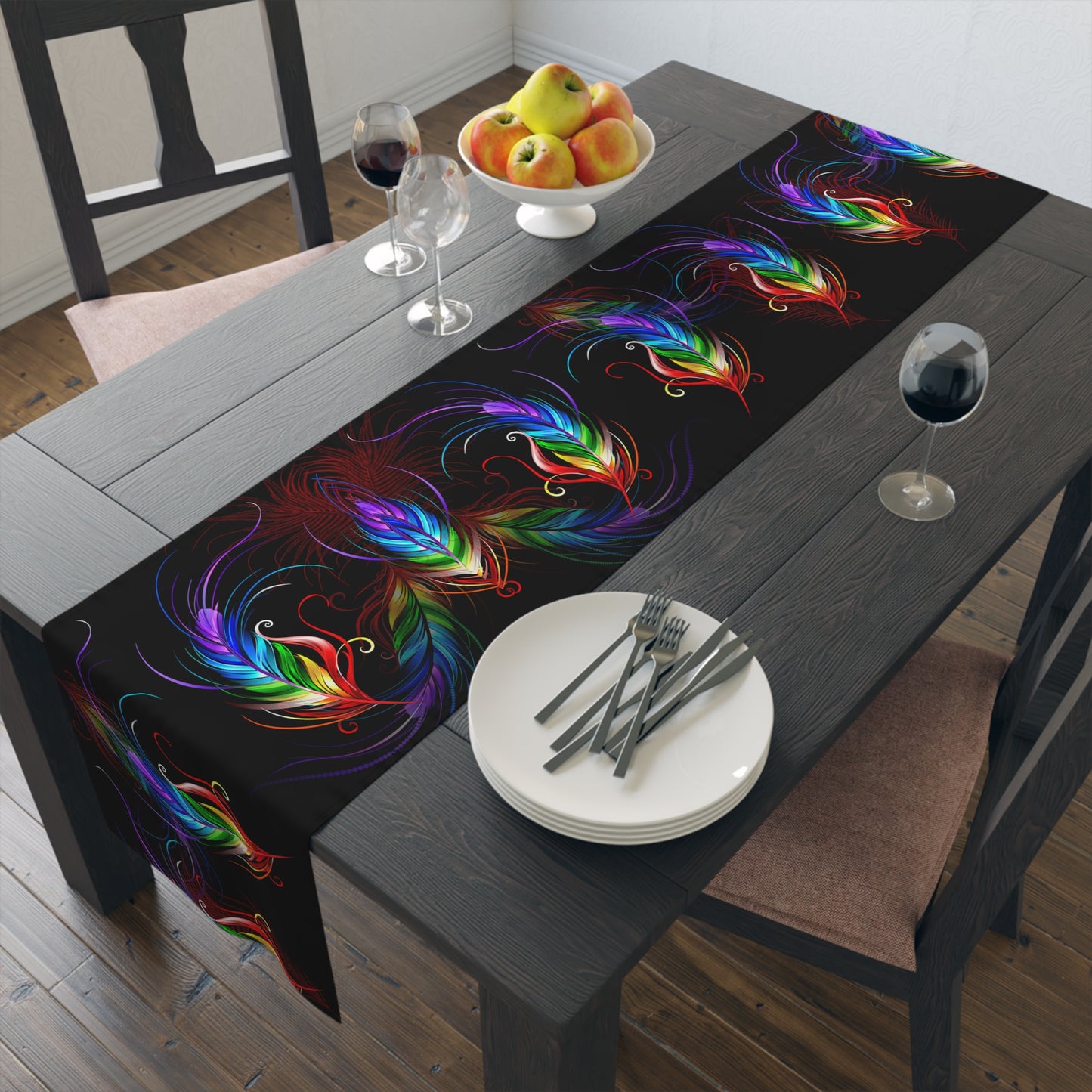 Rainbow Feathers Table Runner - Misfit Marketing Designs