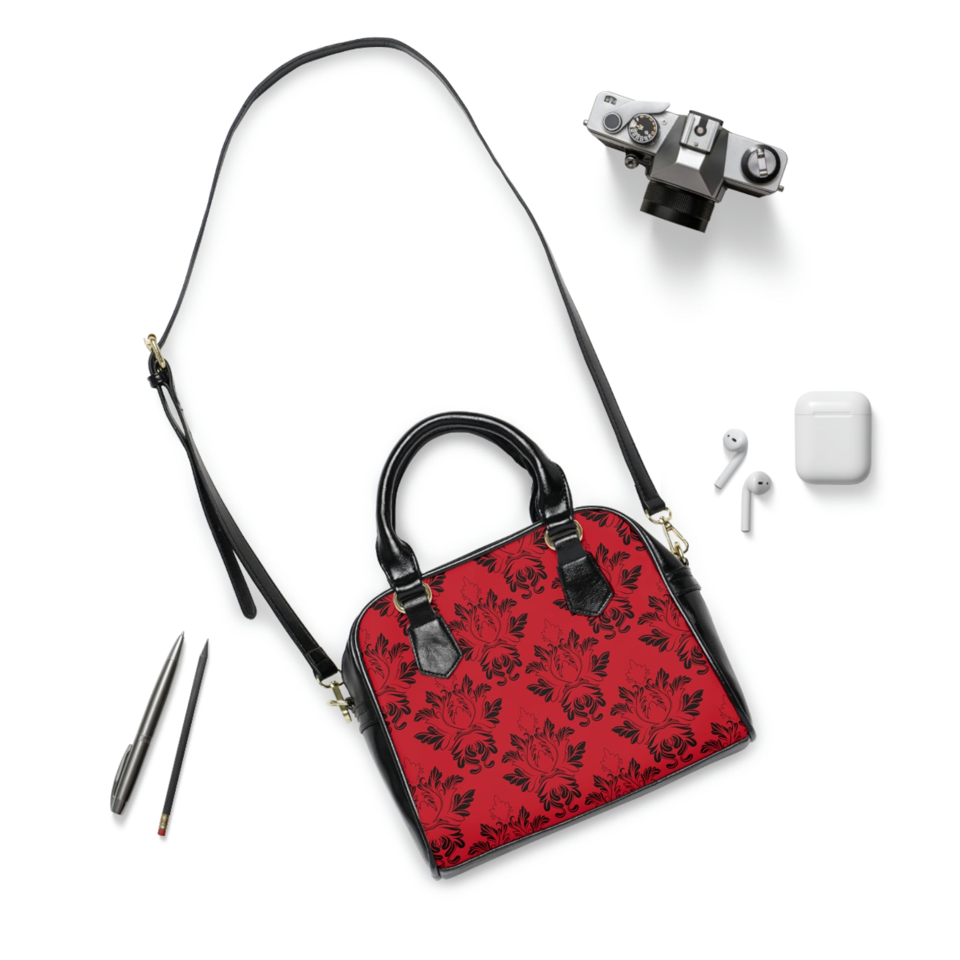 Red Floral Art Deco Shoulder Handbag - Misfit Marketing Designs