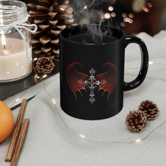 Gothic Winged Silver Cross Mug - Misfit Marketing Designs