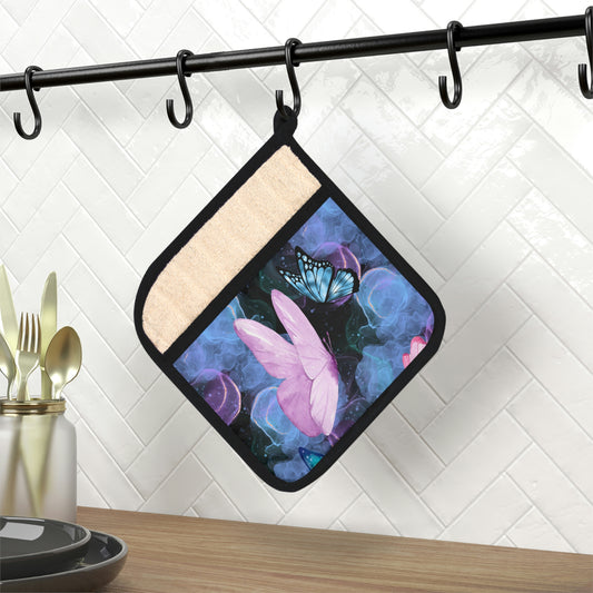 Pink Butterfly Mist Pot Holder with Pocket - Misfit Marketing Designs