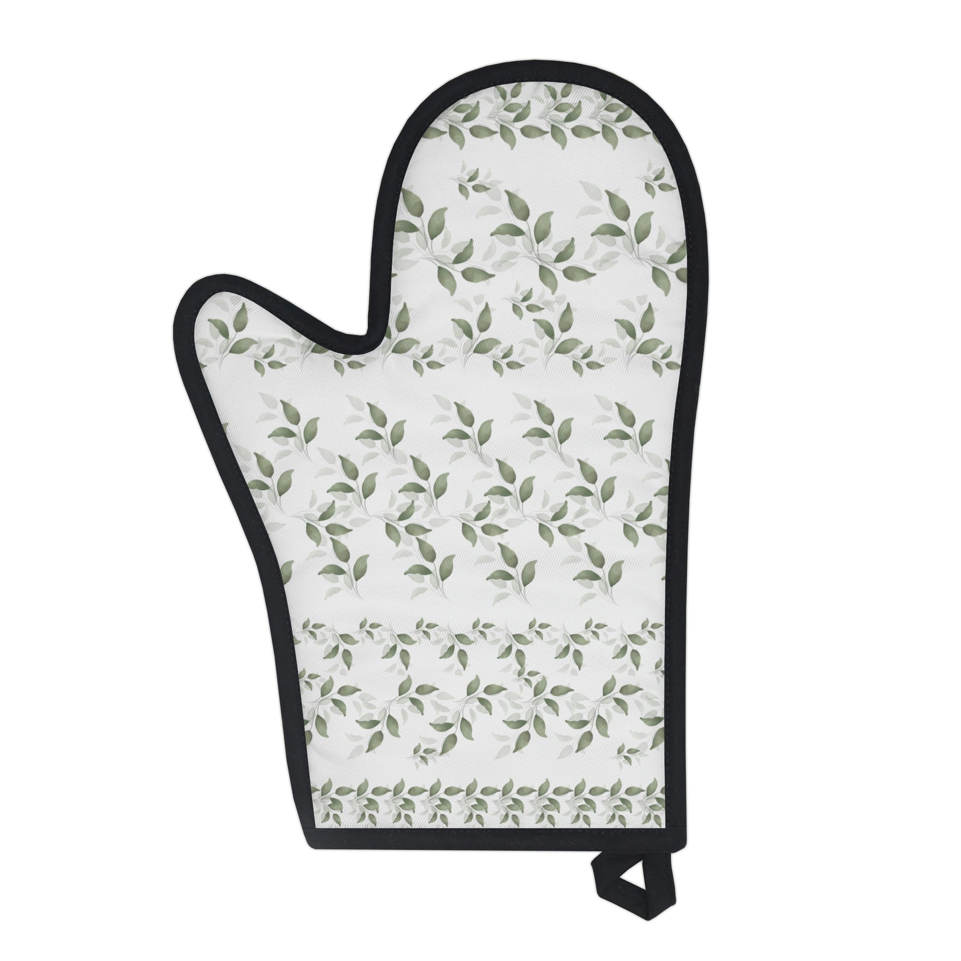 White with Green Leaves Oven Glove - Misfit Marketing Designs