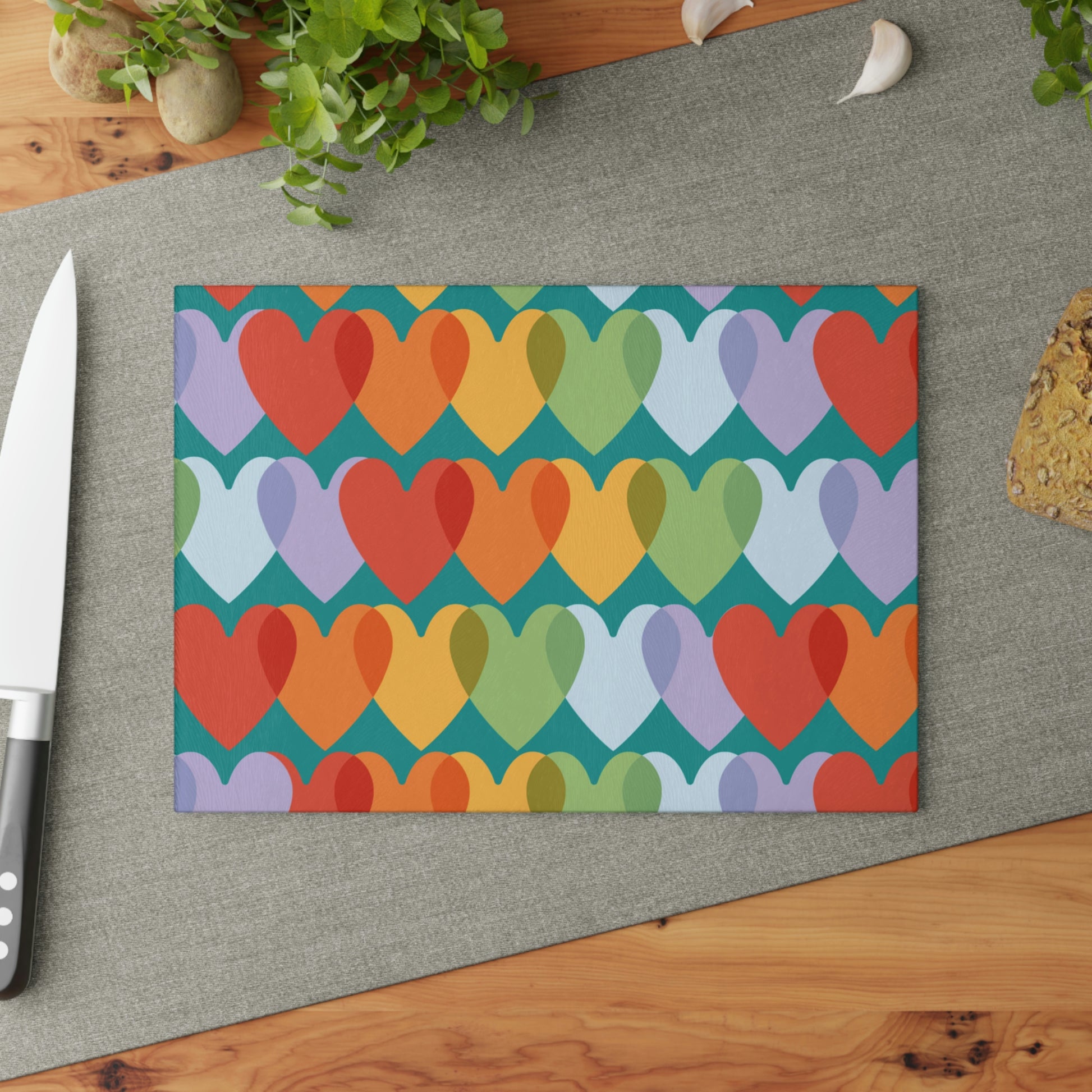 Multicolor Hearts Glass Cutting Board - Misfit Marketing Designs