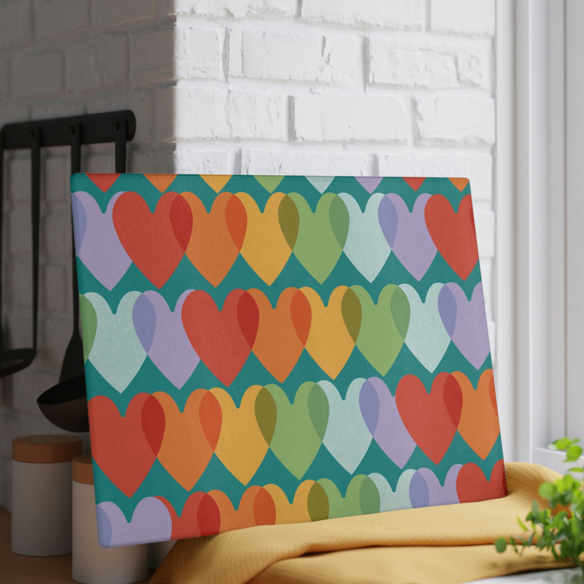 Multicolor Hearts Glass Cutting Board - Misfit Marketing Designs