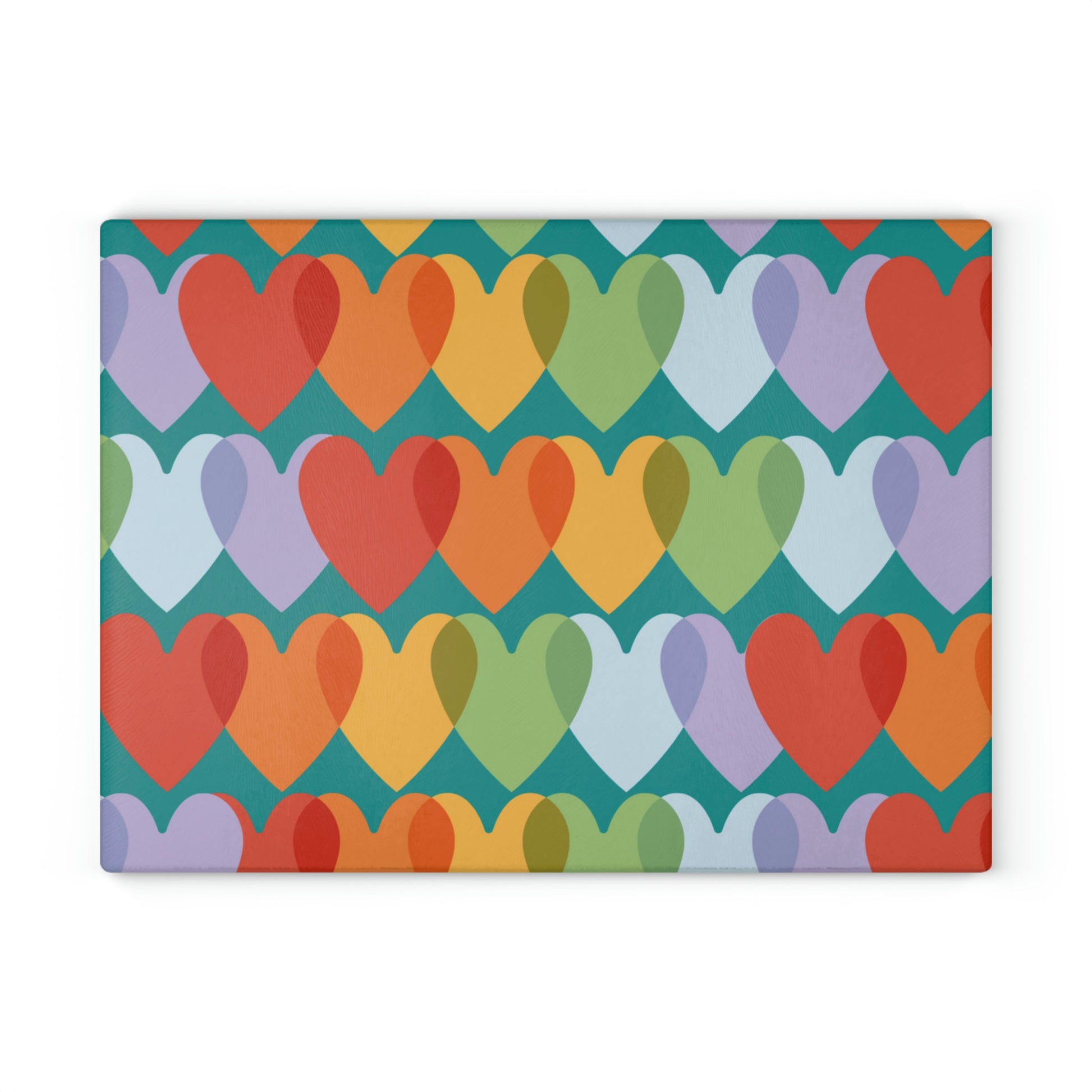 Multicolor Hearts Glass Cutting Board - Misfit Marketing Designs