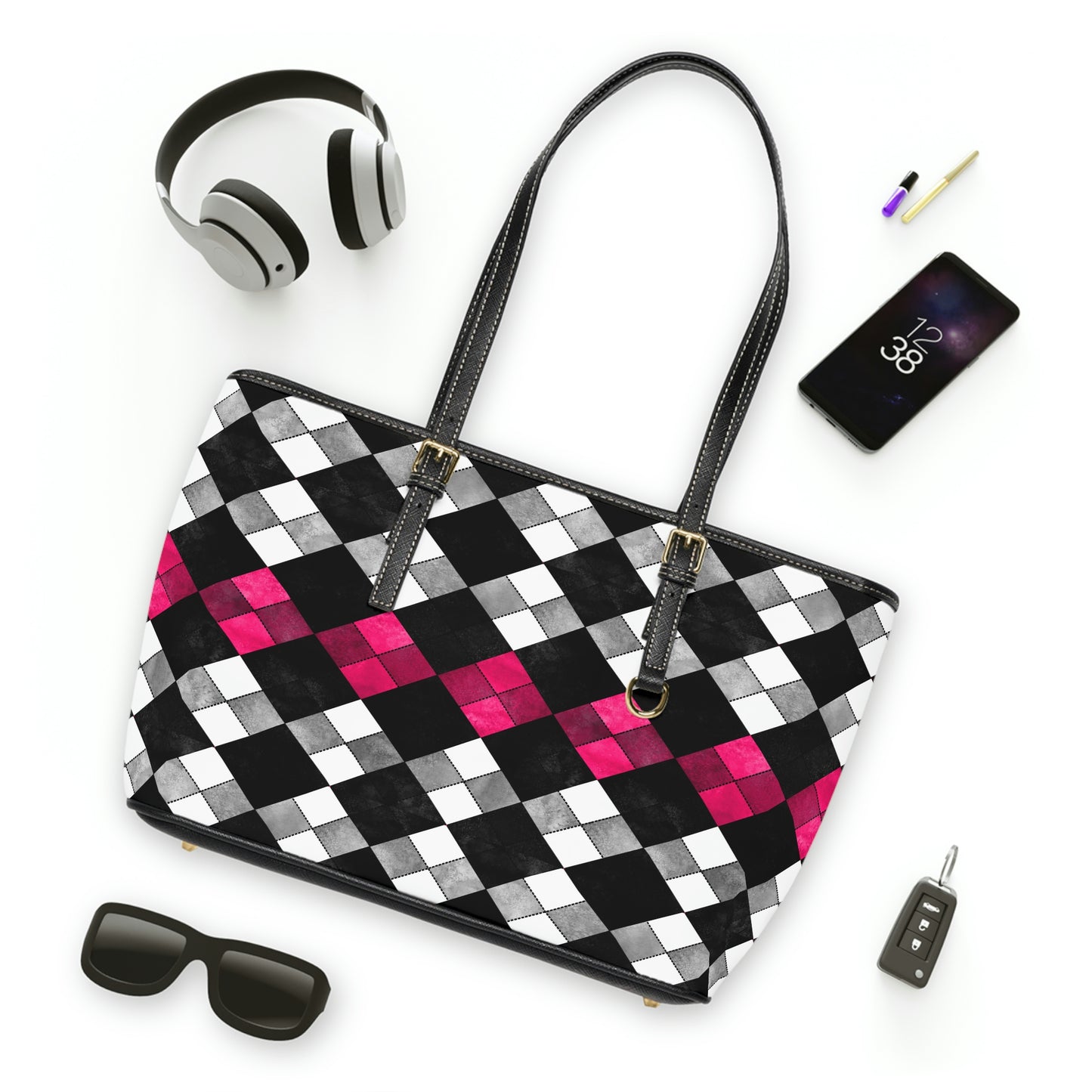 Faux Leather Argyle Pattern Shoulder Bag - Misfit Marketing Designs