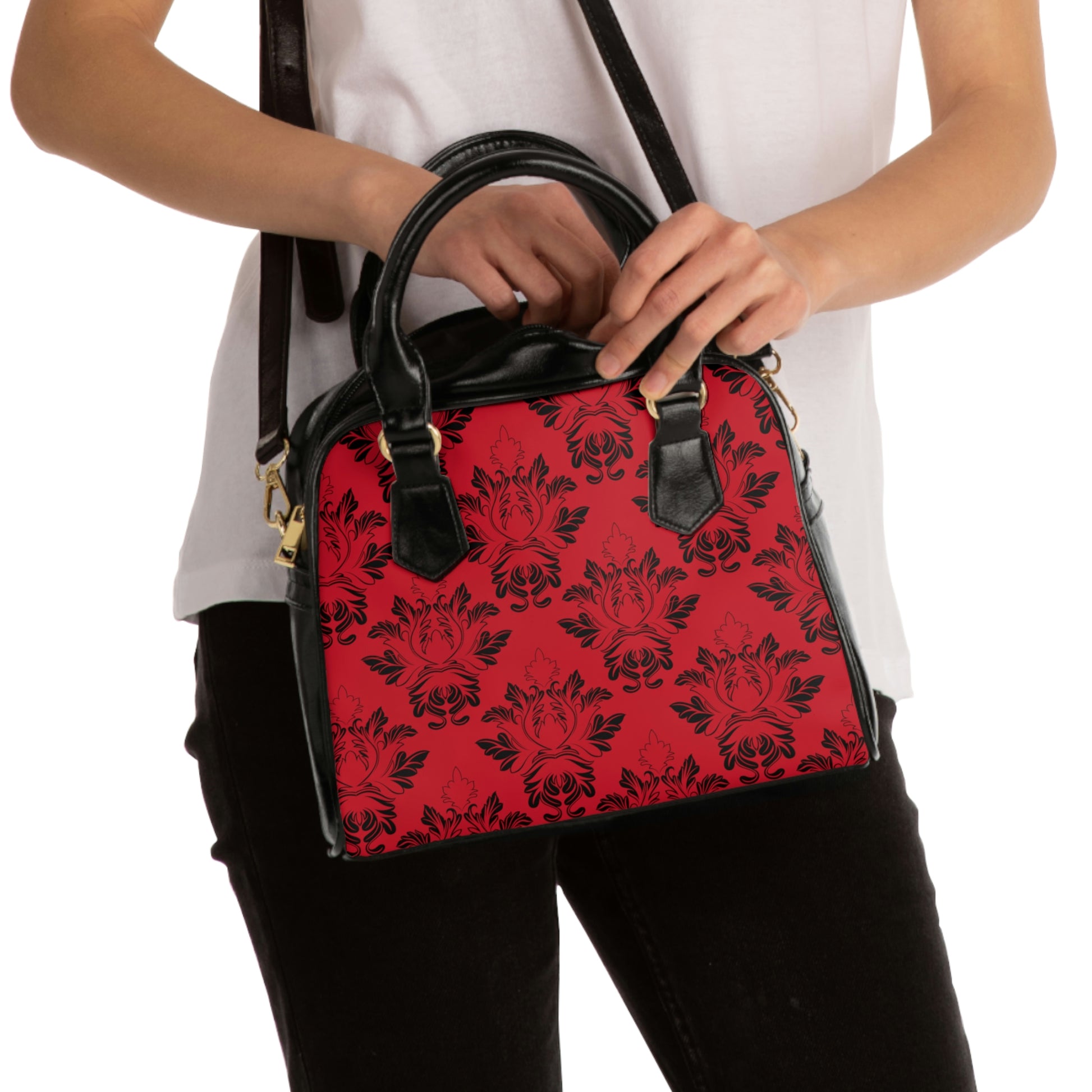 Red Floral Art Deco Shoulder Handbag - Misfit Marketing Designs