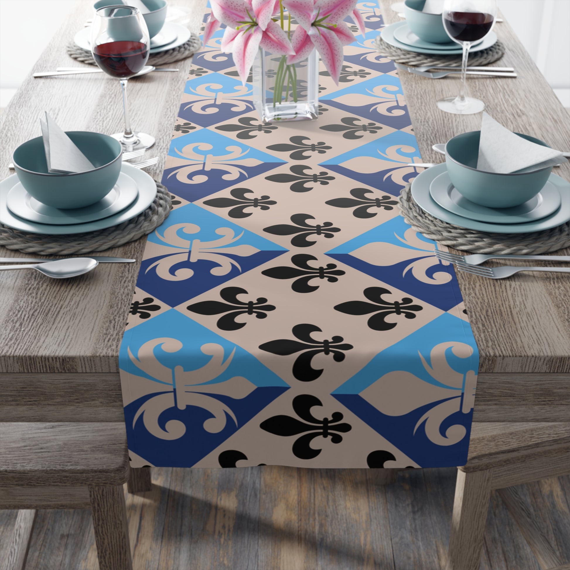 Elegant Fleur De Lis Table Runner in Dorchester Pink - Misfit Marketing Designs