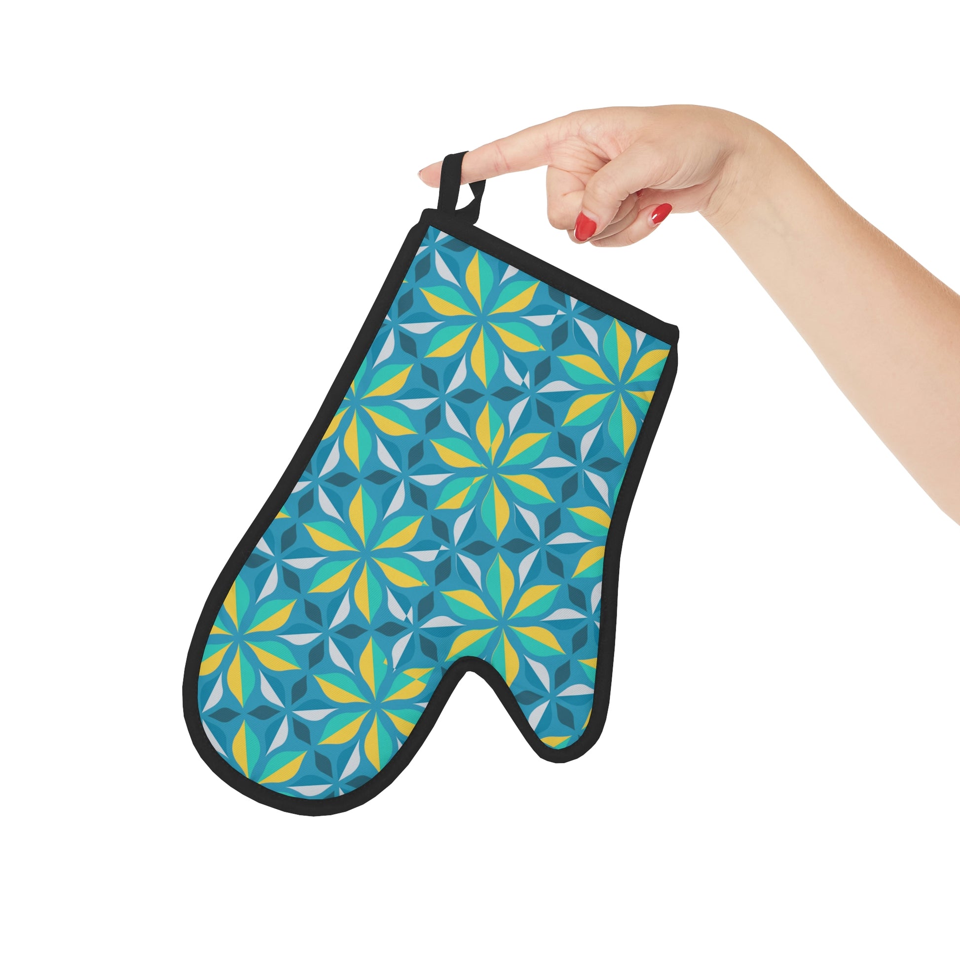 Turquoise Floral Oven Glove - Misfit Marketing Designs