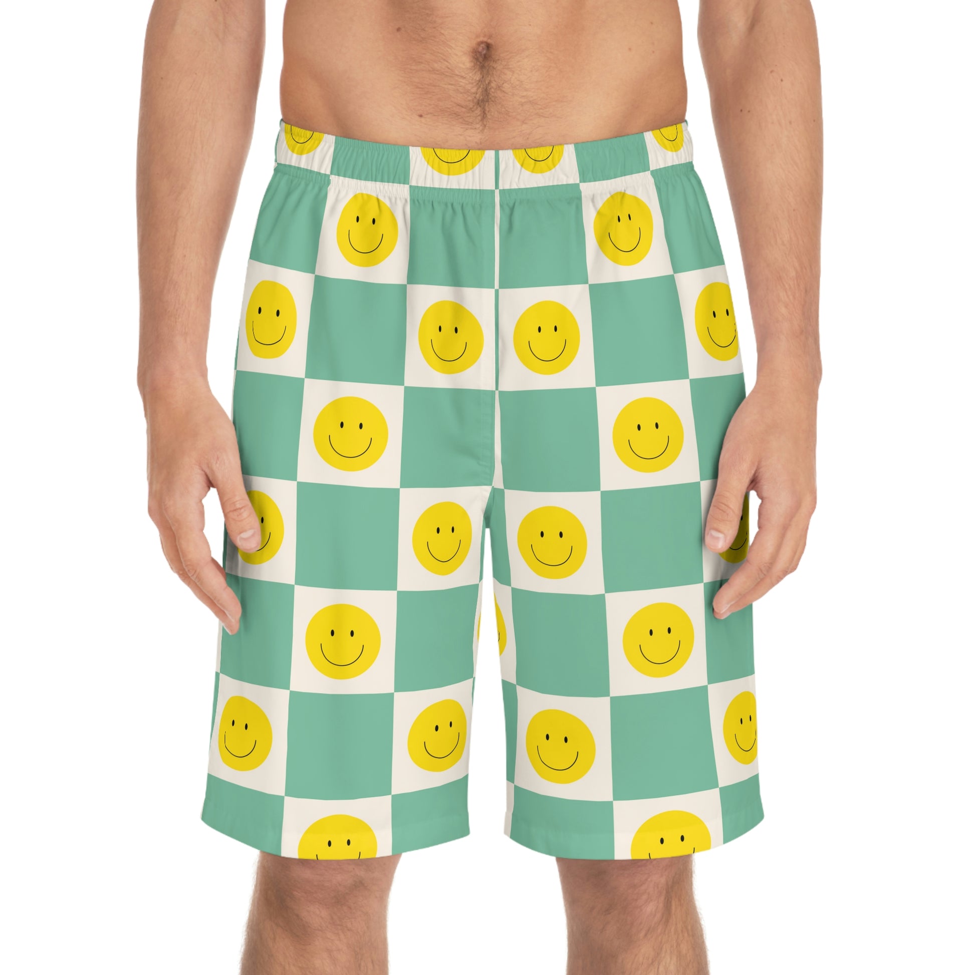 Retro Smiley Face Board Shorts - Misfit Marketing Designs