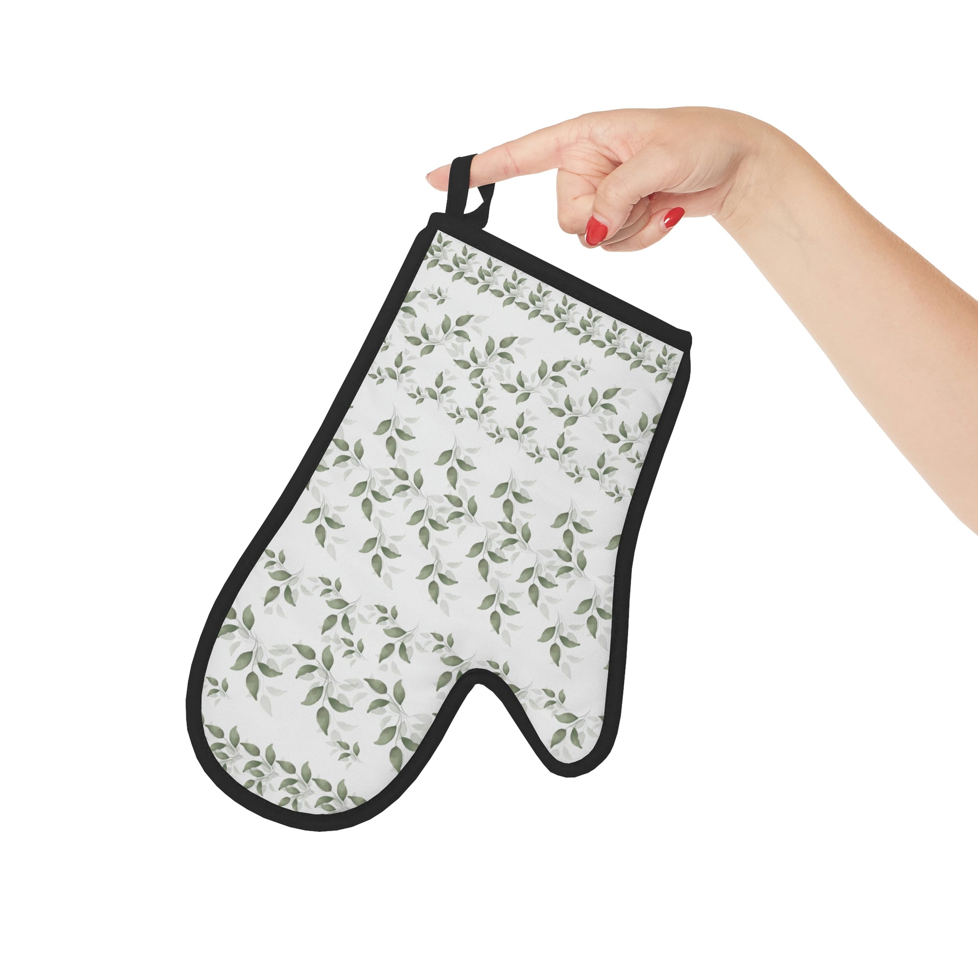 White with Green Leaves Oven Glove - Misfit Marketing Designs