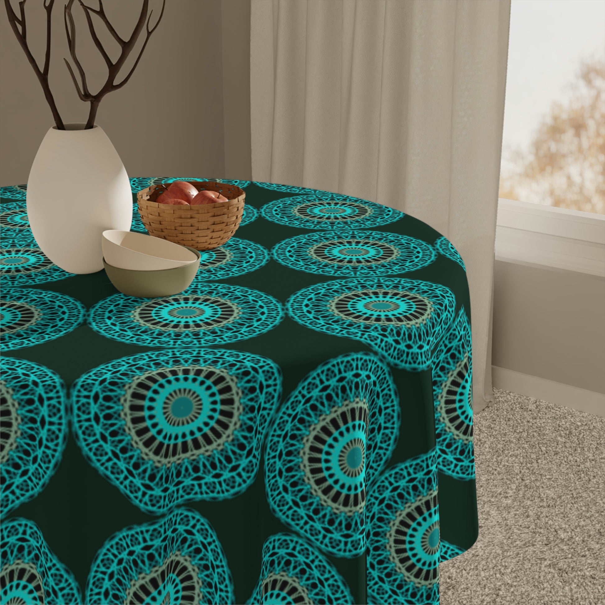 Teal Peacock Tablecloth - Misfit Marketing Designs