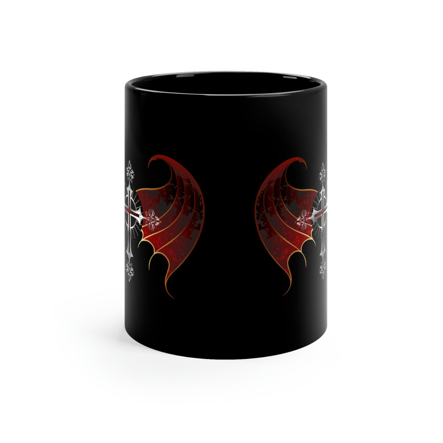 Gothic Winged Silver Cross Mug - Misfit Marketing Designs