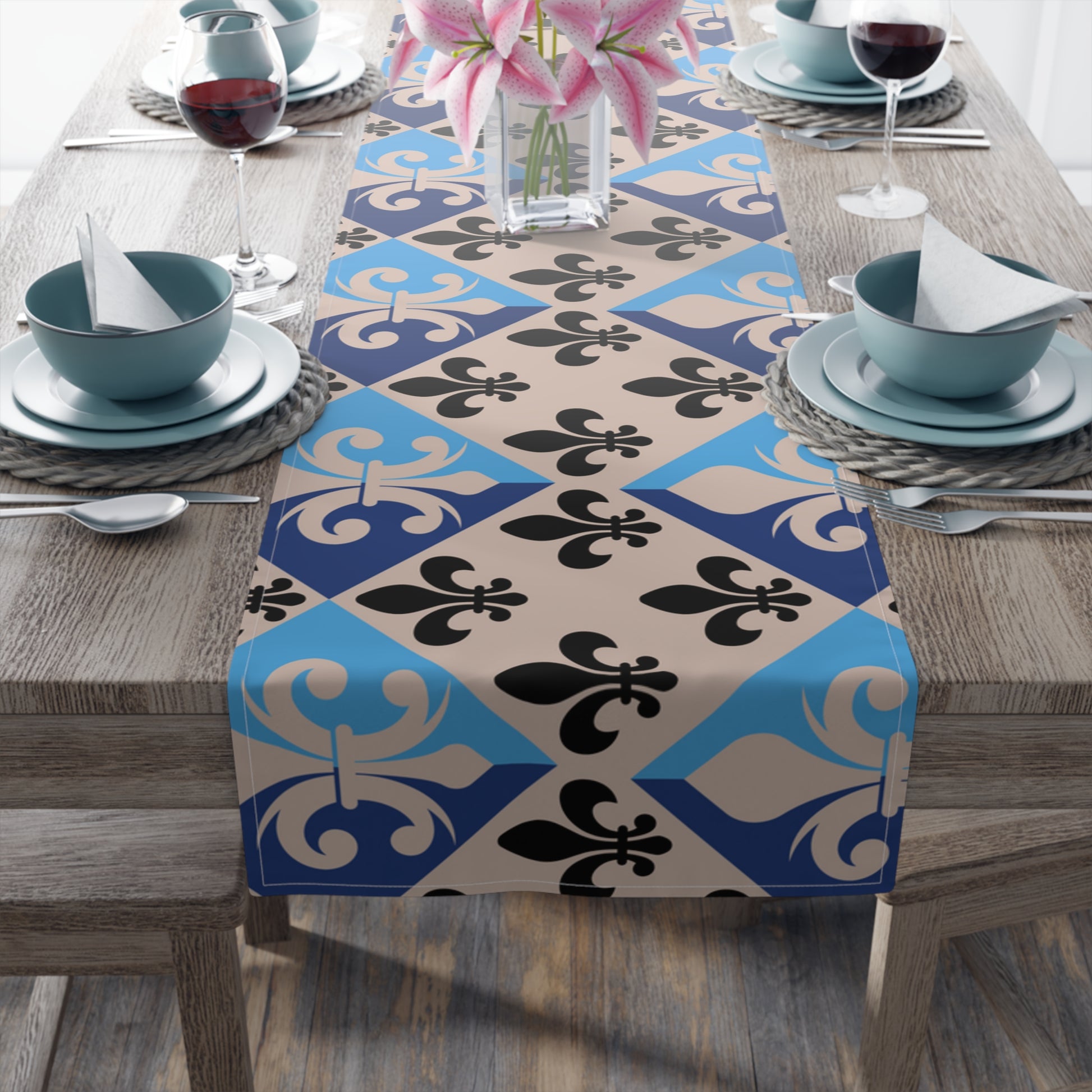 Elegant Fleur De Lis Table Runner in Dorchester Pink - Misfit Marketing Designs